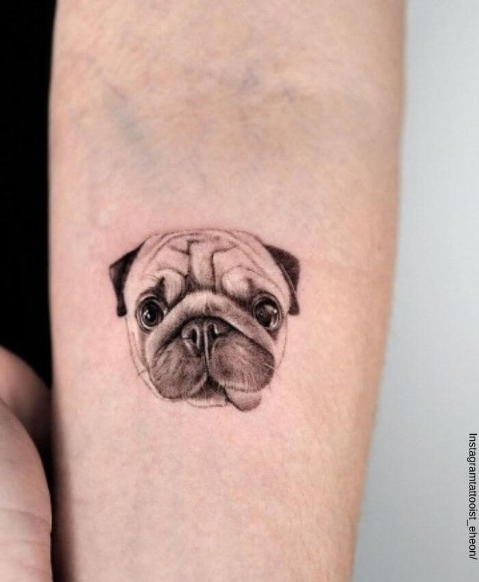 Foto de un pequeño tatuaje de la cara de un pug