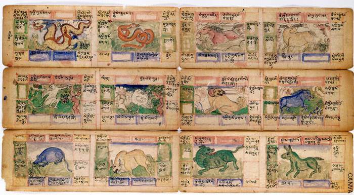 Ilustración con los animales de la astrología china