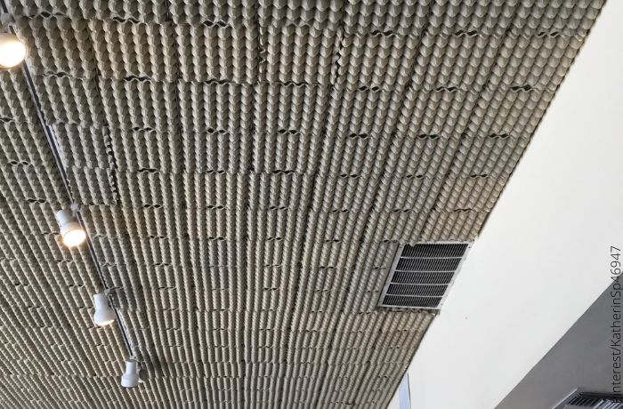 Foto de un techo cubierto con cartones de huevo