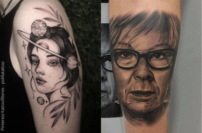 Fotos de tataujes del rostro de una mujer joven y una señora