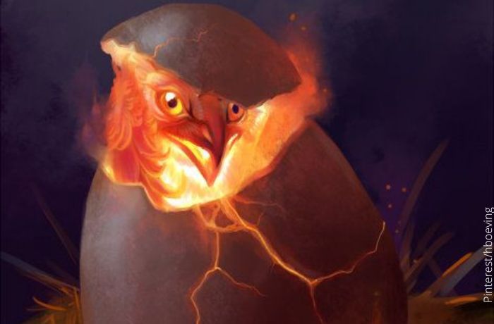 Ilustración de un ave Fénix saliendo del huevo
