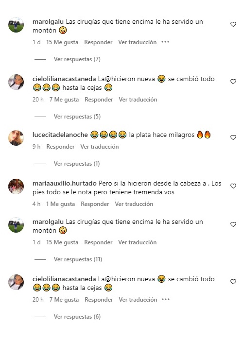 Screenshot de comentarios hechos sobre el video de Paola Jara donde se ve más joven