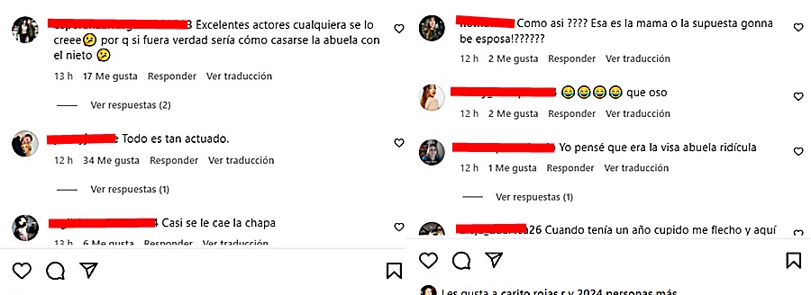 Screenshot de comentarios sobre el video del compromiso de Alina Lozano y su novio