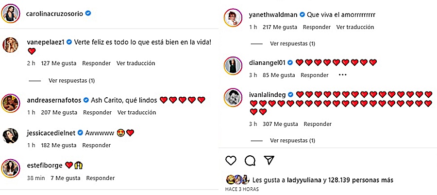 Screenshot de los comentarios hechos en la publicación que compartió Carolina Cruz junto a su nuevo novio