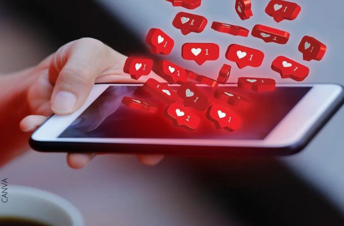 Ilustración de muchos corazones de Instagram sobre un celular