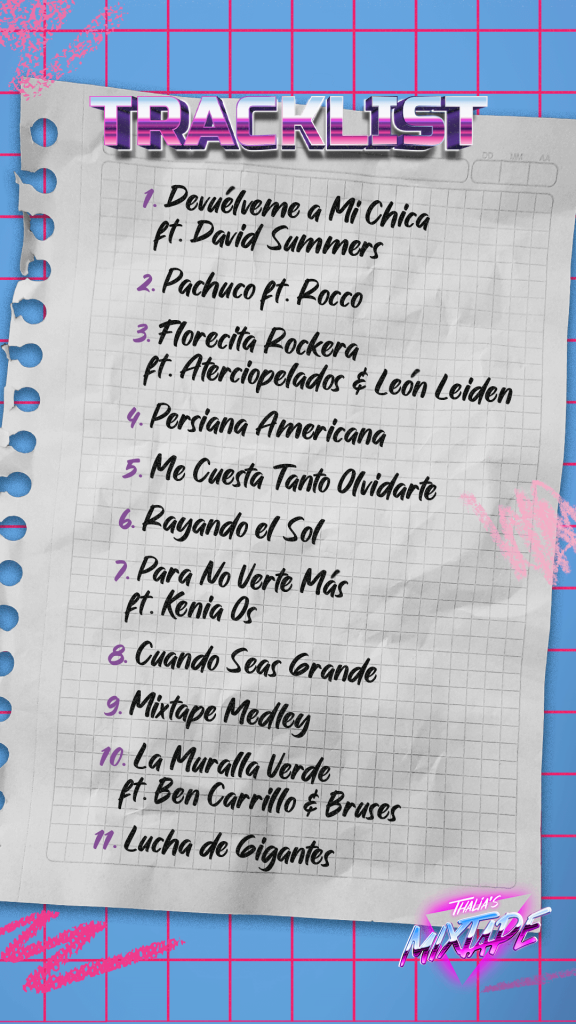 Imagen del listado de canciones del nuevo álbum de Thalia