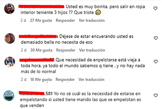 Screenshot de los comentario contra Cristina Hurtado y su publicación