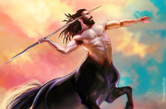 Ilustración de un centauro con una lanza