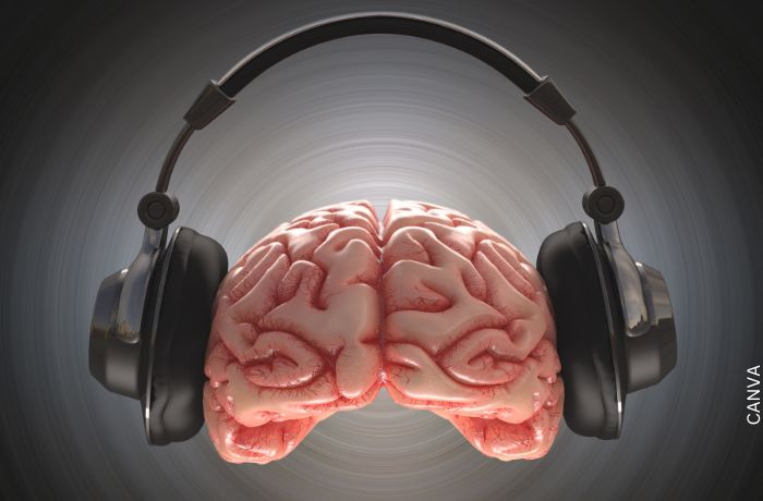 Ilustración de un cerebro con audifonos