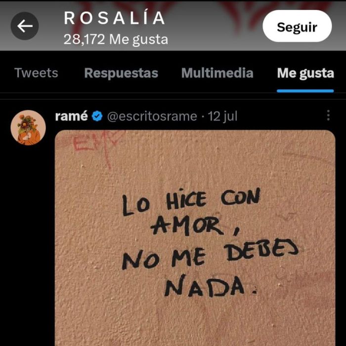 Pantallazo de Twitter de Rosalía