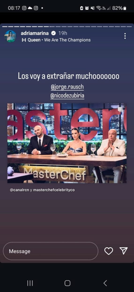 Story Chef Adria Marina en Instagram despidiéndose de sus compañeros