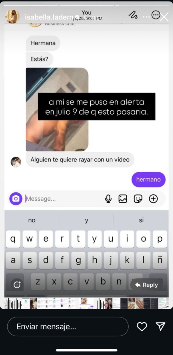 Mensaje de advertencia a Isabella Ladera
