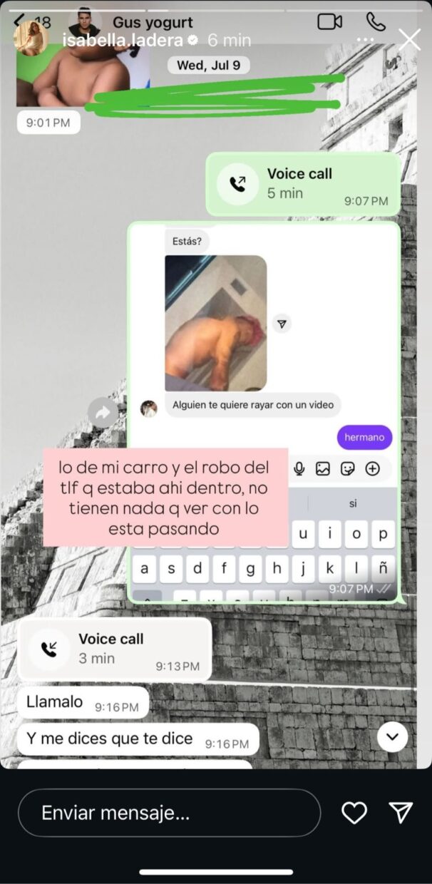 Mensaje de advertencia a Isabella Ladera