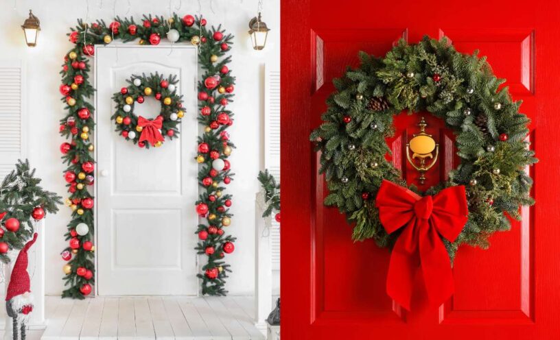 cómo hacer una decoración de puerta para Navidad