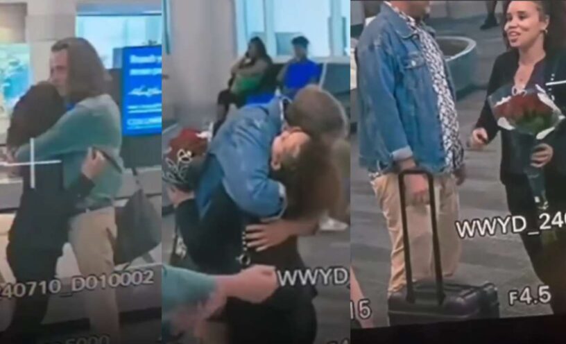 El video de la mujer que se despidió de su amante y llegó su esposo con flores