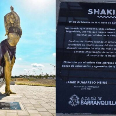 error de ortografía en la estatua de Shakira