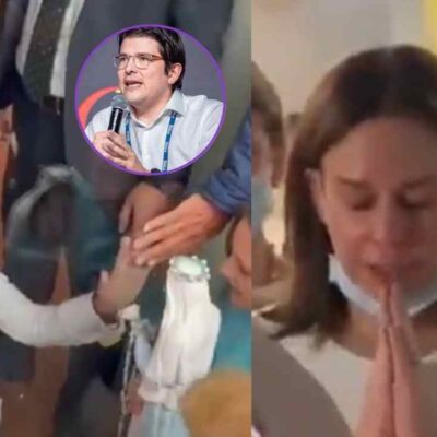 esposa de Miguel Uribe frente a la clínica