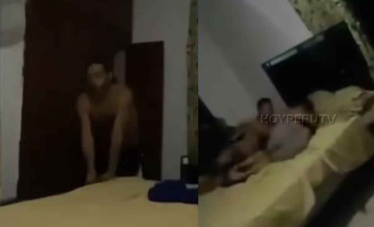 hombre sorprende a su esposa con otro en la cama