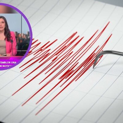 La reacción de una presentadora durante el temblor de este domingo 8 de junio en Bogotá