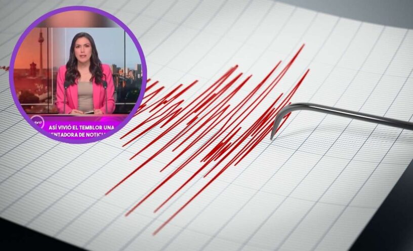 La reacción de una presentadora durante el temblor de este domingo 8 de junio en Bogotá